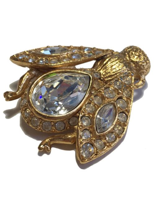 xxx Broche CHRISTIAN DIOR abeille en strass et métal doré