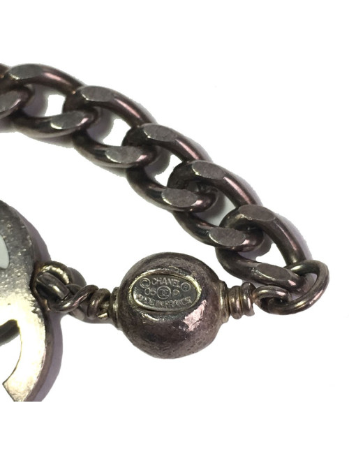 CHANEL T80 belt-necklace in silver chain, transparent molten glass beads, pearls and CC