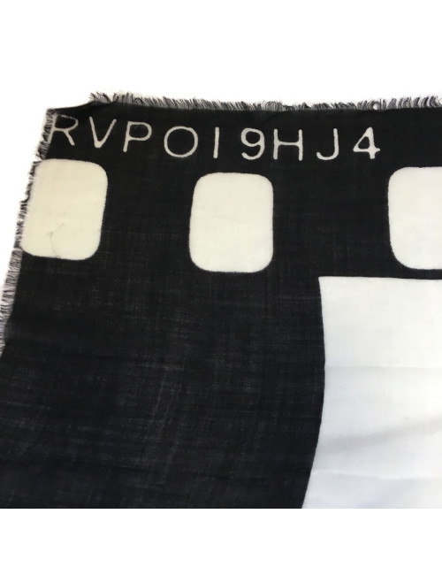 xxx Grand châle CHANEL en cachemire et soie à petites franges noir et ivoire