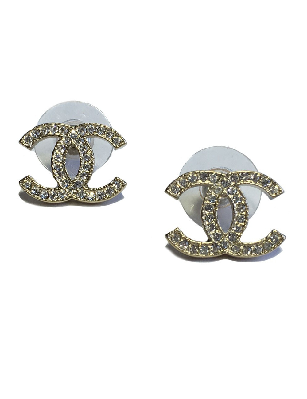 Chanel  CC Studs Earrings in Pale Gilded Metal set with Rhinestones