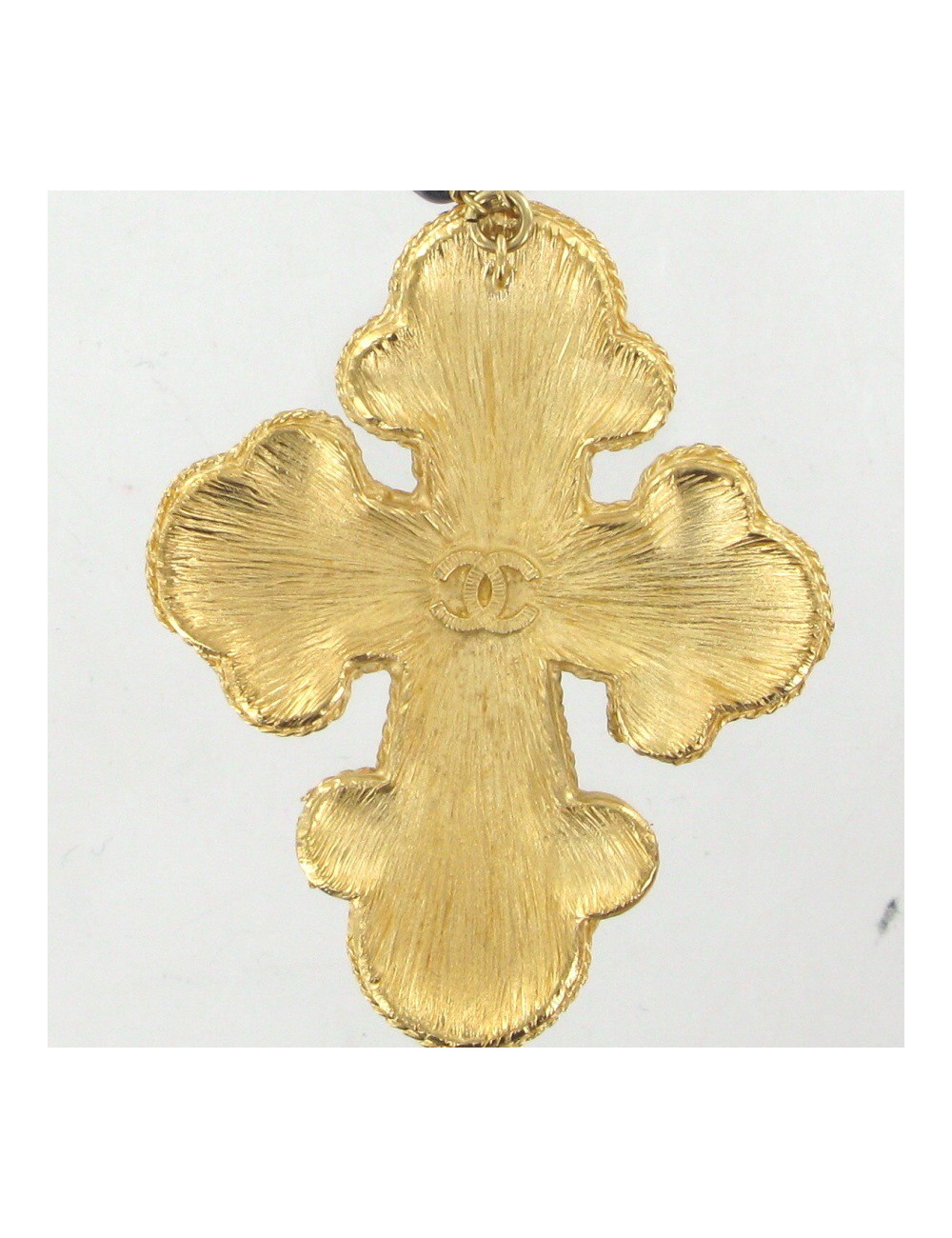 Collier CHANEL croix et perles multicolores