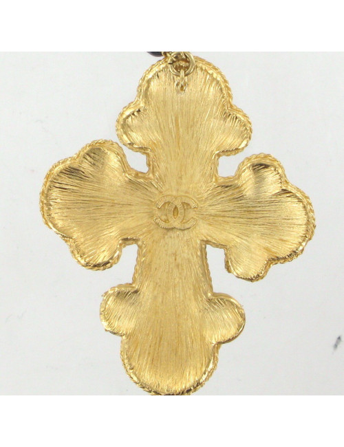 Collier CHANEL croix et perles multicolores