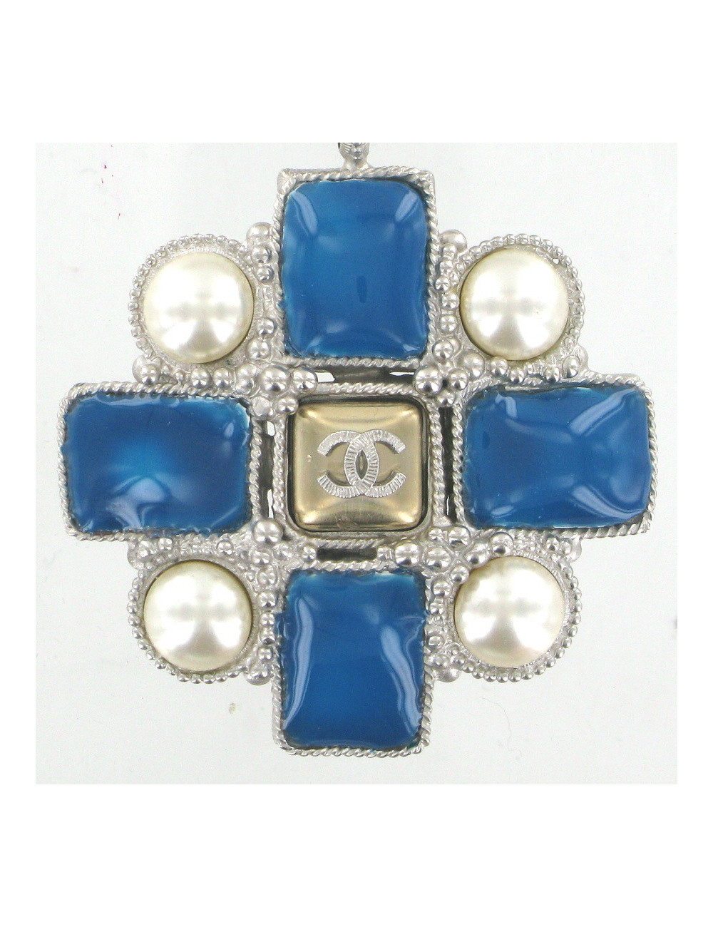 Collier CHANEL croix perles et pâte de verre