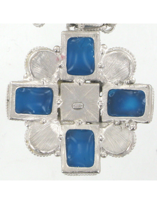 Collier CHANEL croix perles et pâte de verre