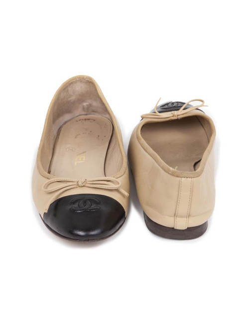 Ballerines CHANEL cuir matelassé bicolores  t 