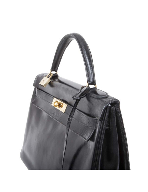 HERMES vintage Kelly 32 bag in black box leather
