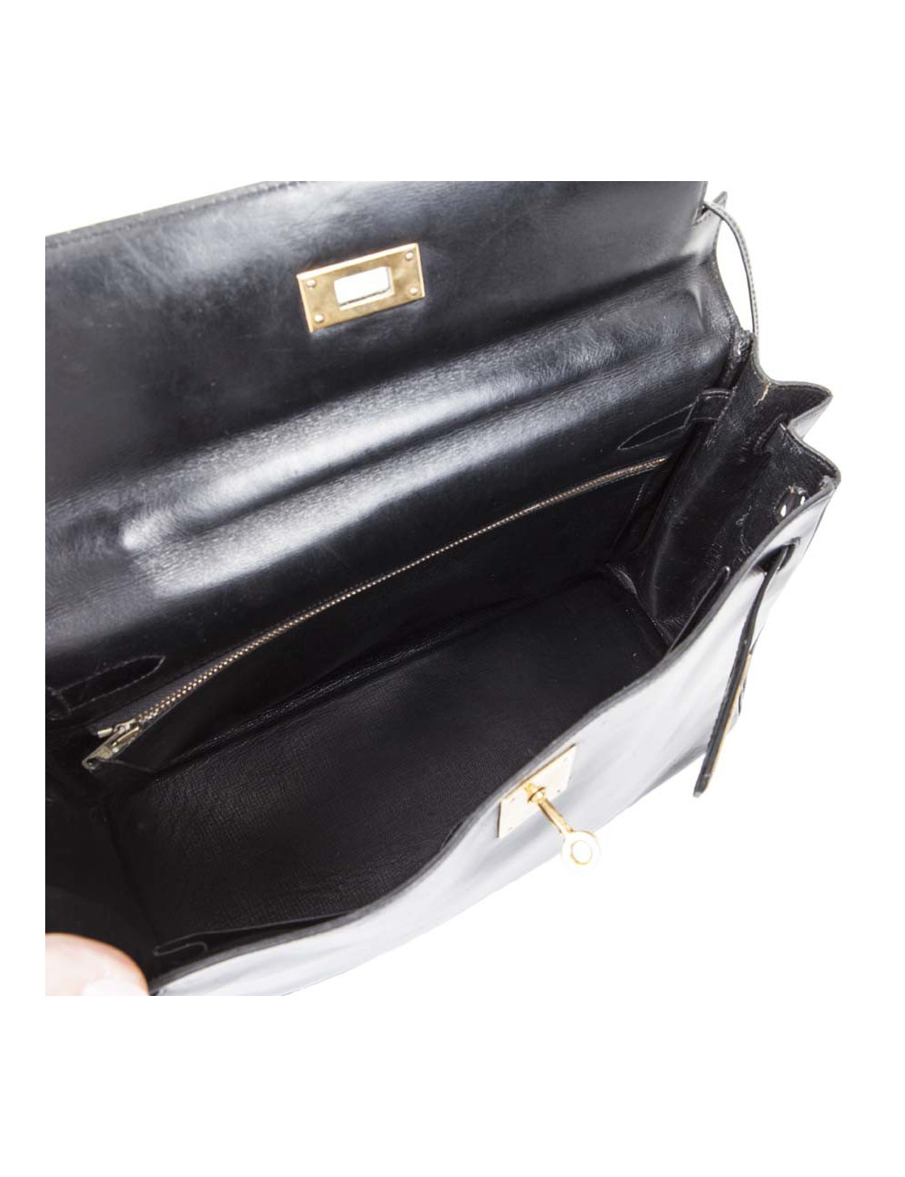 HERMES vintage Kelly 32 bag in black box leather