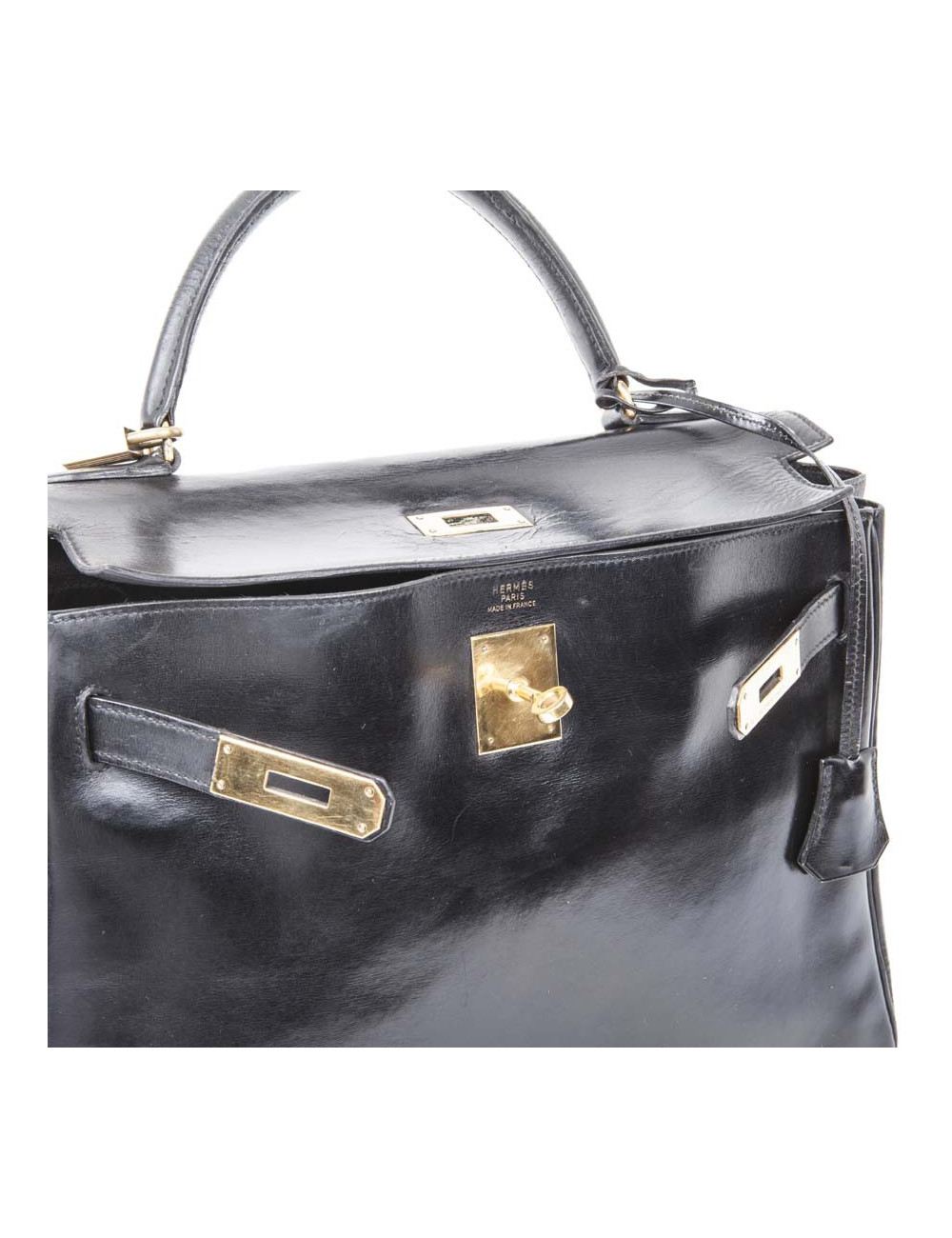 HERMES vintage Kelly 32 bag in black box leather