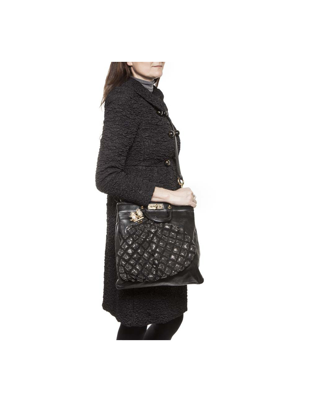 MARC JACOBS bag in black smooth leather and crystals