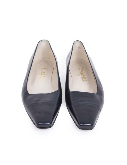 Ballet flats CHANEL T 39 two-tone Navy Blue and black
