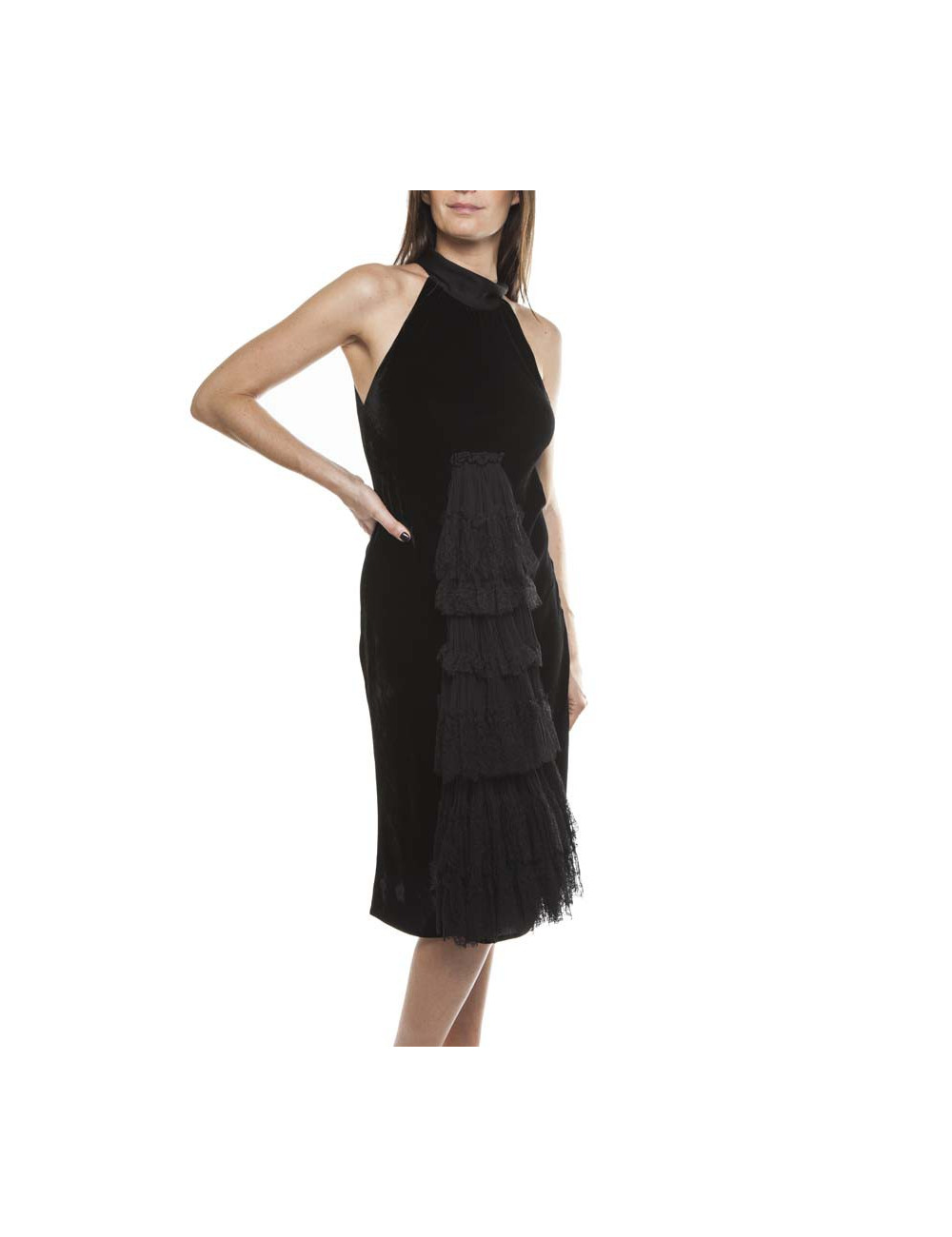 Dress JEAN PAUL GAULTIER T36 en velvet of silk and Black Lace