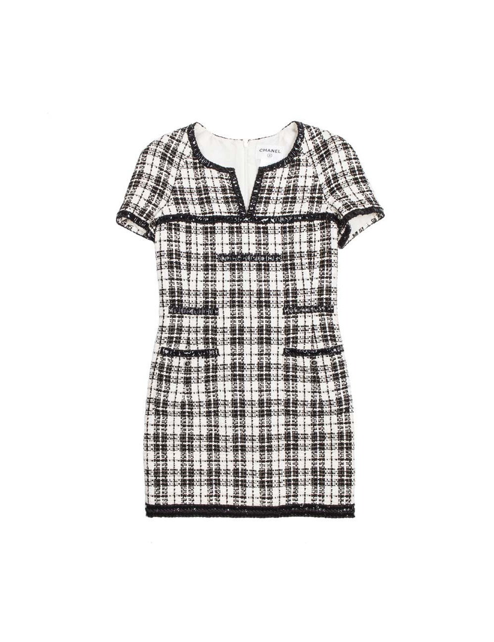 CHANEL T 38 two-tone tweed dress