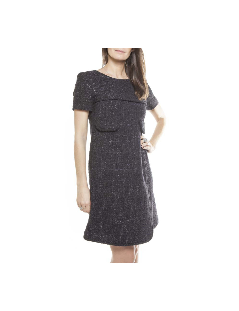 CHANEL wrap dress in black and purple tweed size 38EU