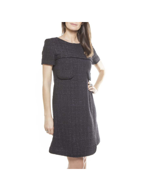 CHANEL wrap dress in black and purple tweed size 38EU