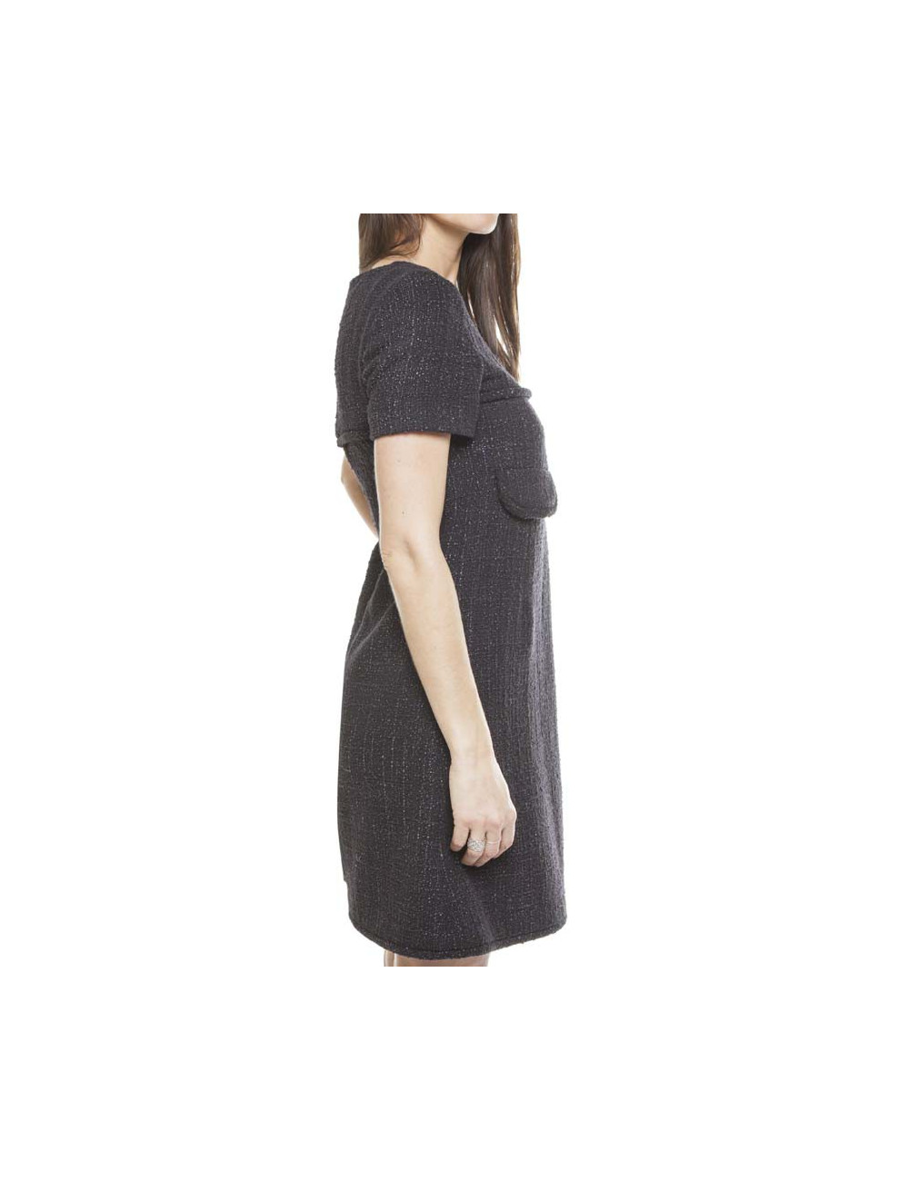 Robe CHANEL T 38 Tweed noir et violet