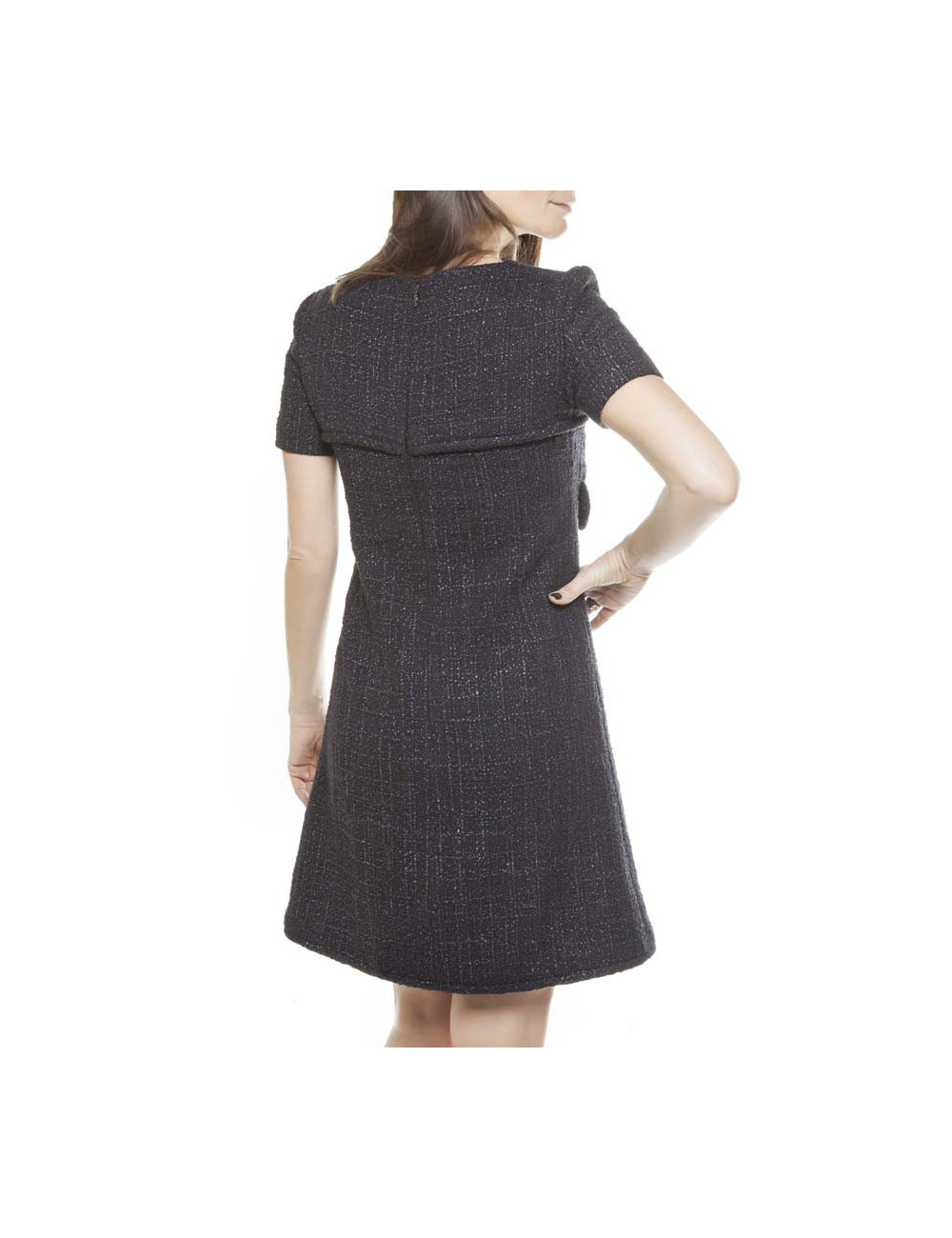 Robe CHANEL T 38 Tweed noir et violet