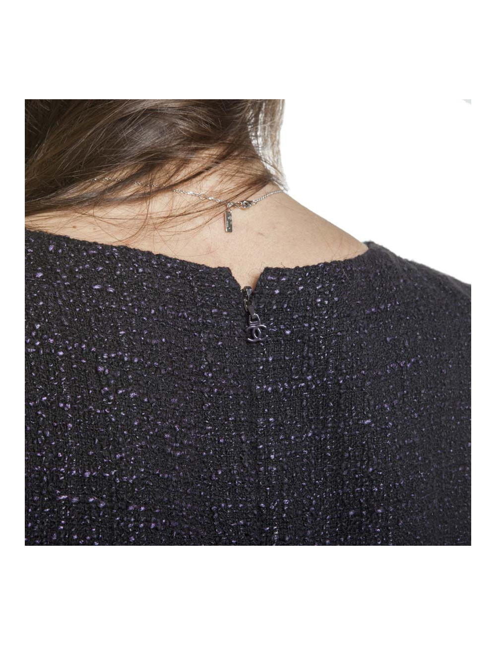 CHANEL wrap dress in black and purple tweed size 38EU