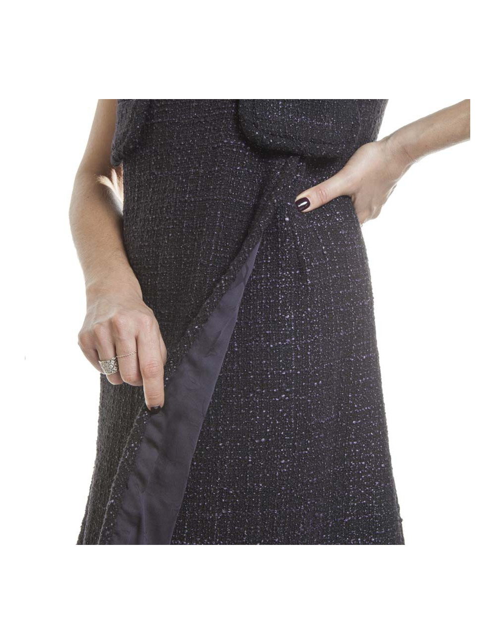 Robe CHANEL T 38 Tweed noir et violet