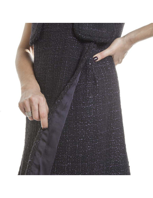 CHANEL wrap dress in black and purple tweed size 38EU