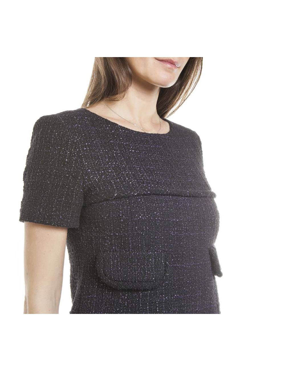 CHANEL wrap dress in black and purple tweed size 38EU