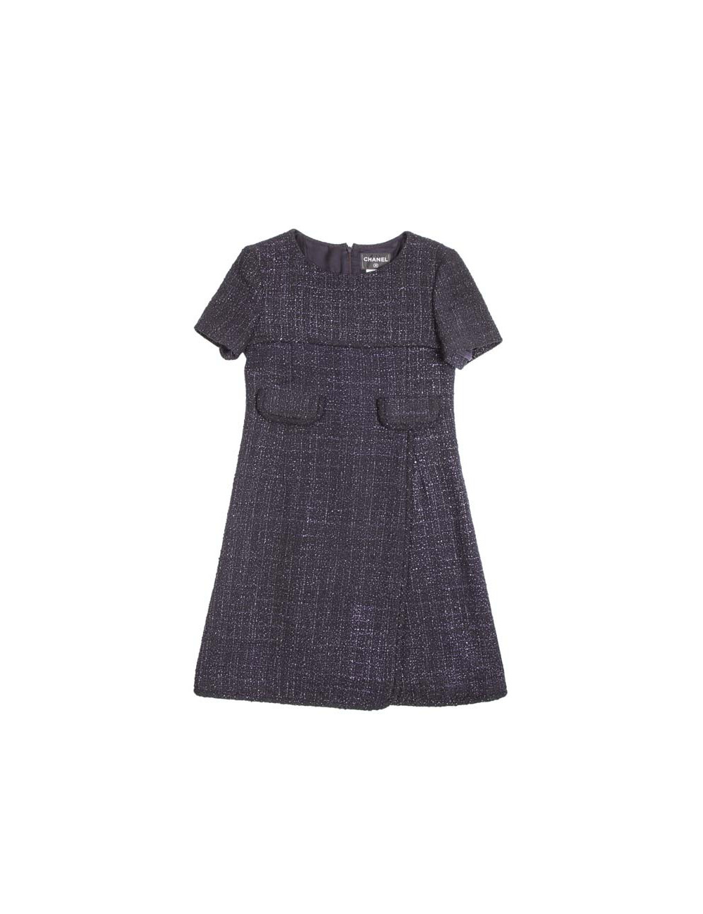 CHANEL wrap dress in black and purple tweed size 38EU