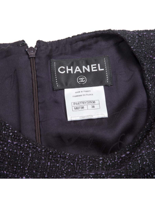 Robe CHANEL T 38 Tweed noir et violet