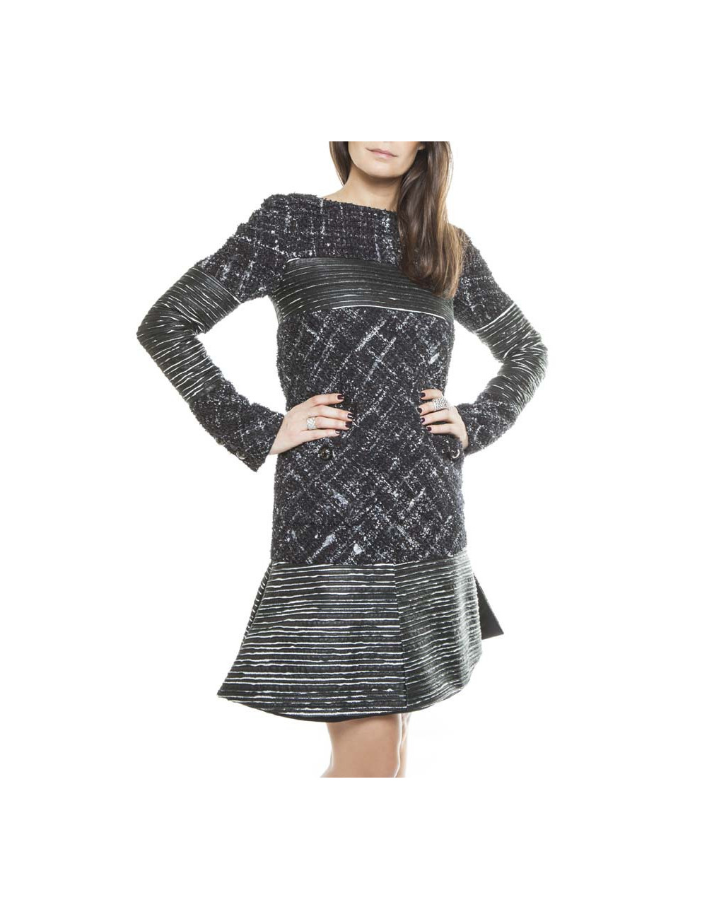 Robe CHANEL cuir et tweed