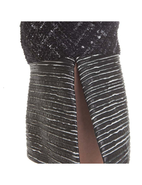 CHANEL dress in black tweed and leather size 38FR