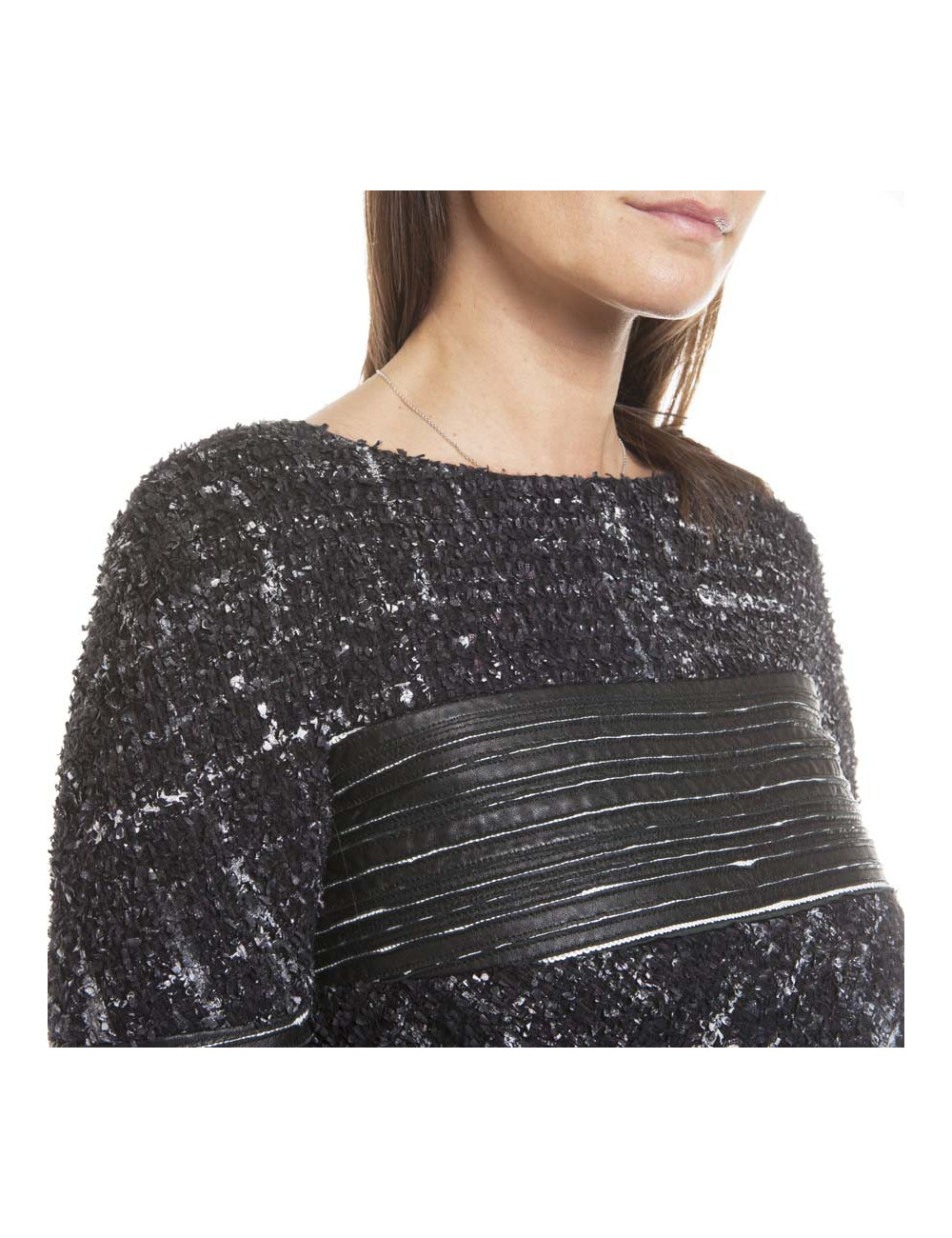 CHANEL dress in black tweed and leather size 38FR