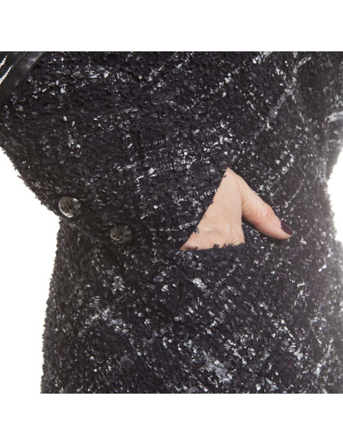 CHANEL dress in black tweed and leather size 38FR