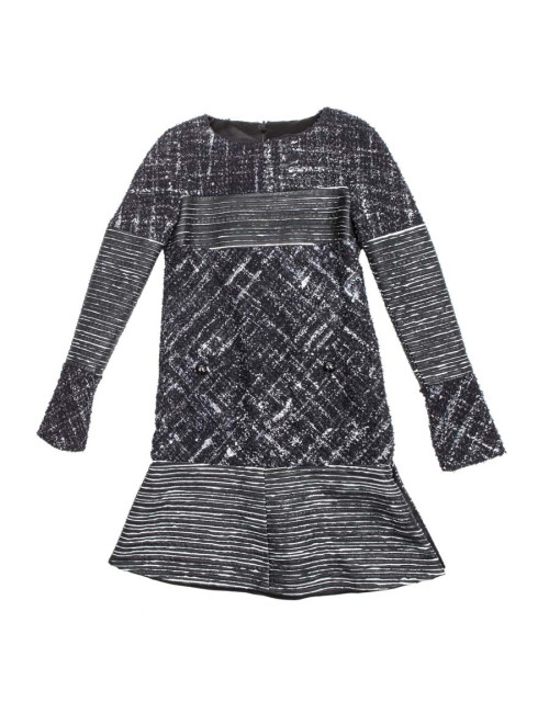 CHANEL dress in black tweed and leather size 38FR