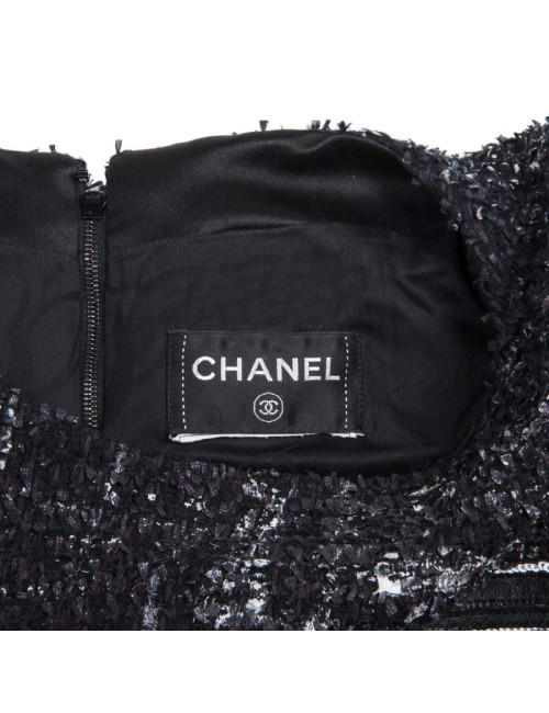 CHANEL dress in black tweed and leather size 38FR