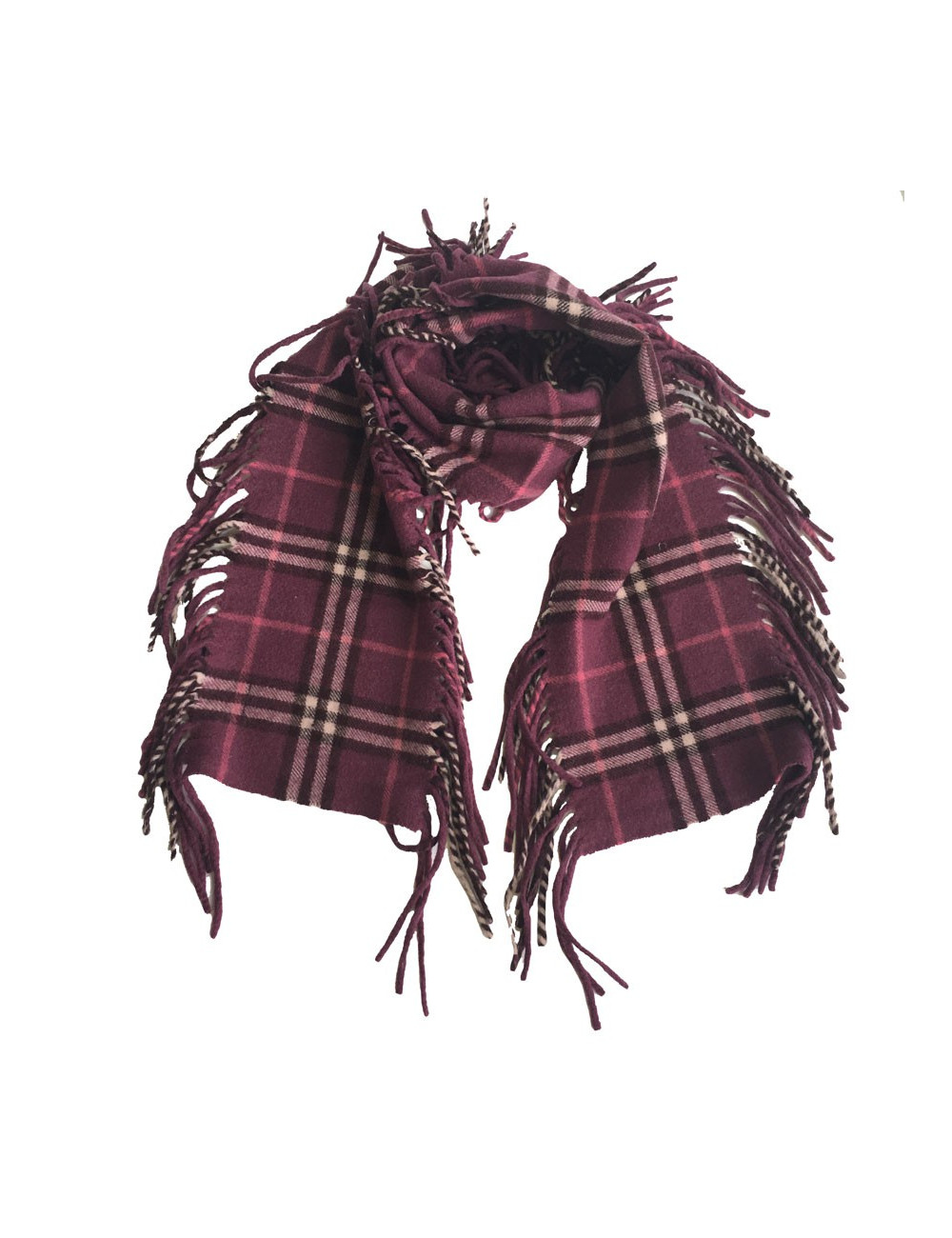 Echarpe BURBERRY à franges en cachemire prune
