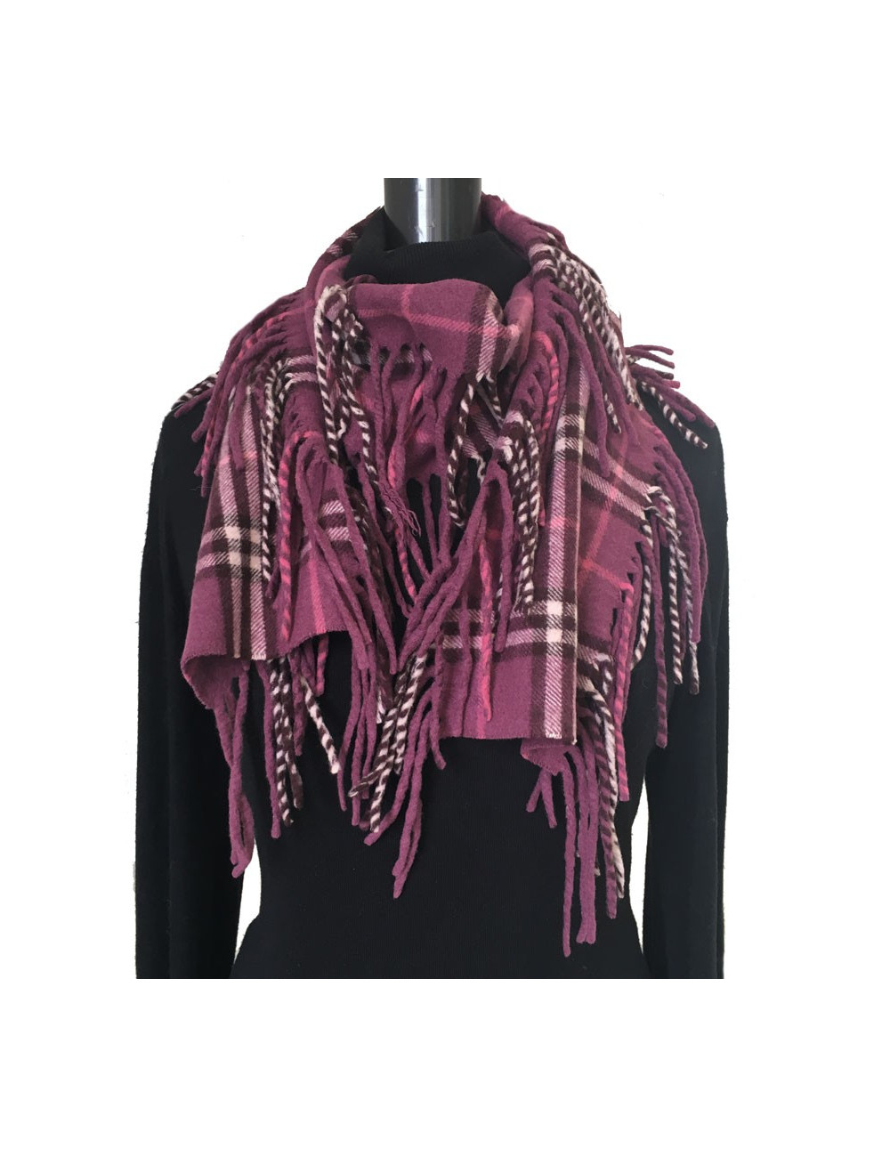 Echarpe BURBERRY à franges en cachemire prune