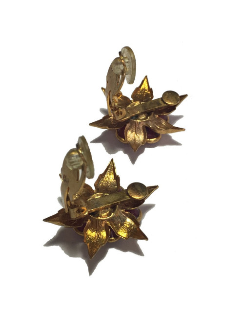 Boucles d'oreille Clips MARGUERITE DE VALOIS métal doré, pâte de verre rose et petit strass