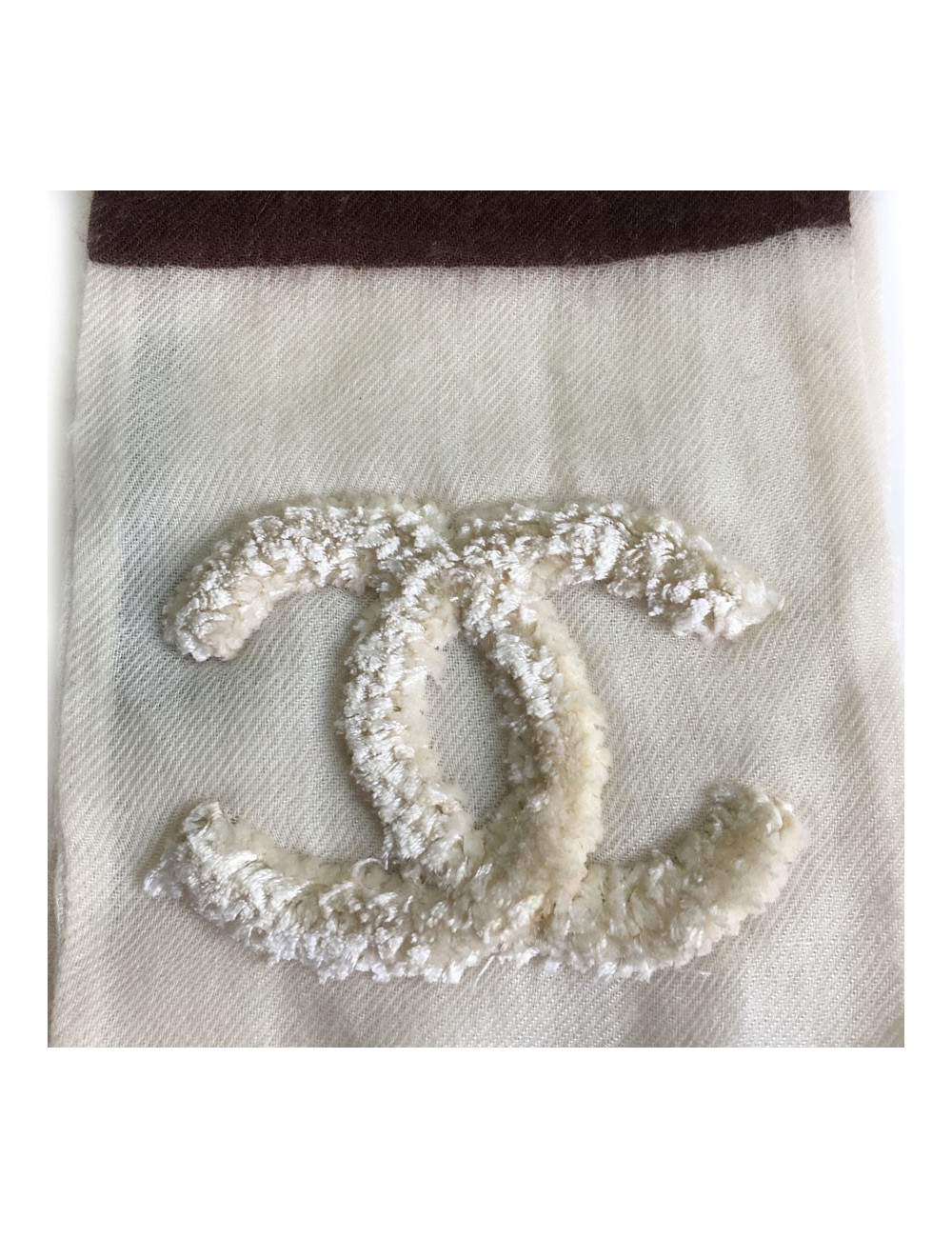 CHANEL striped Brown and Ecru cashmere scarf