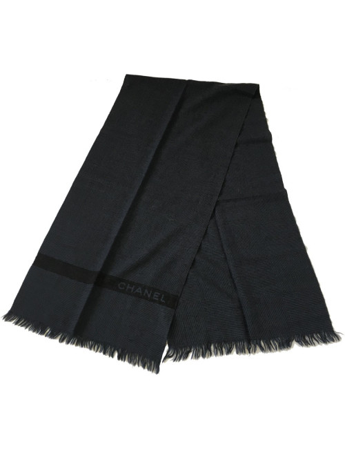 PRIX DEPOT Echarpe CHANEL bleue et anthracite à franges
