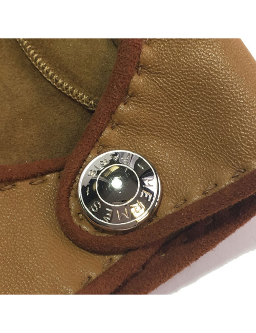 HERMÈS gloves size 7 in glossy kraft and cognac lamb leather