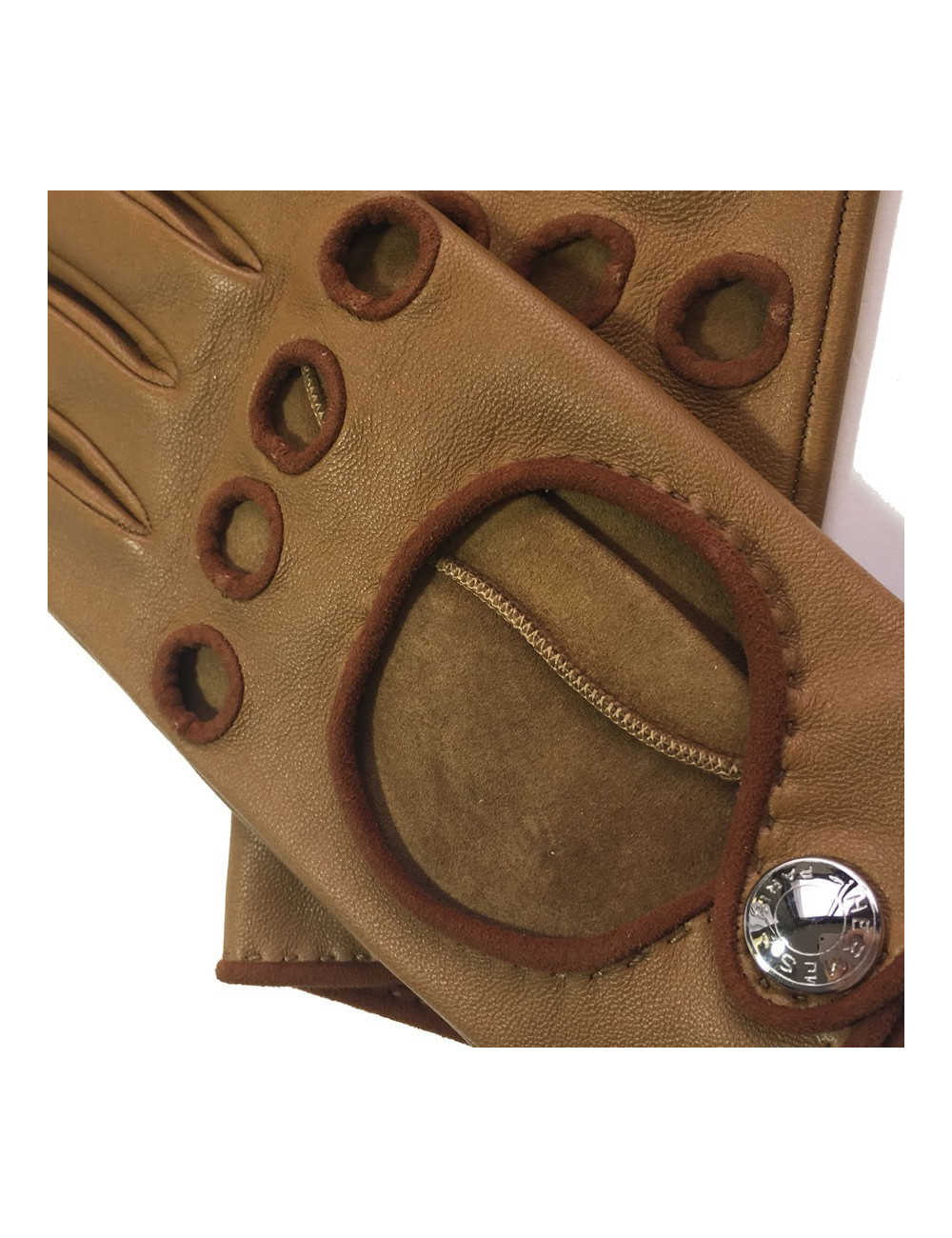 HERMÈS gloves size 7 in glossy kraft and cognac lamb leather