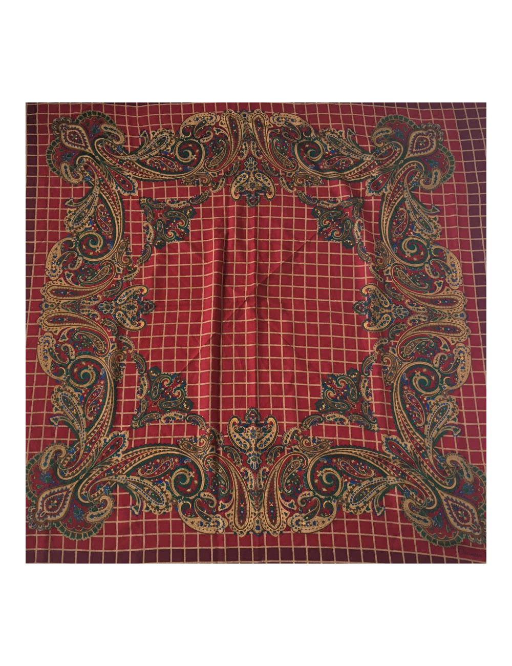 PRIX DEPOT Châle DIOR bordeaux, vert et marron à petites franges