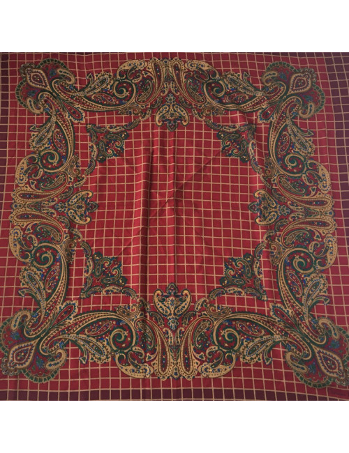 PRIX DEPOT Châle DIOR bordeaux, vert et marron à petites franges