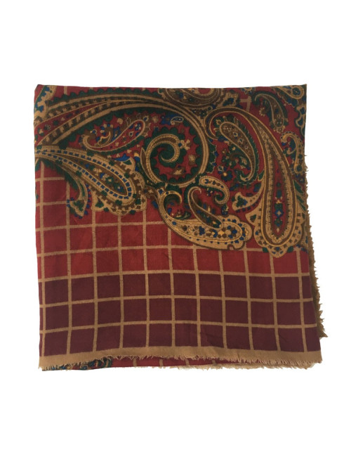 PRIX DEPOT Châle DIOR bordeaux, vert et marron à petites franges