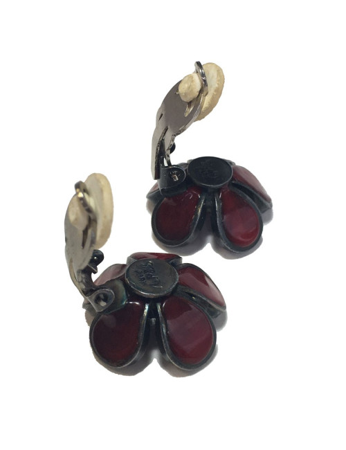 Boucles d'oreilles Clips MARGUERITE DE VALOIS fleurettes en pâte de verre rouge 