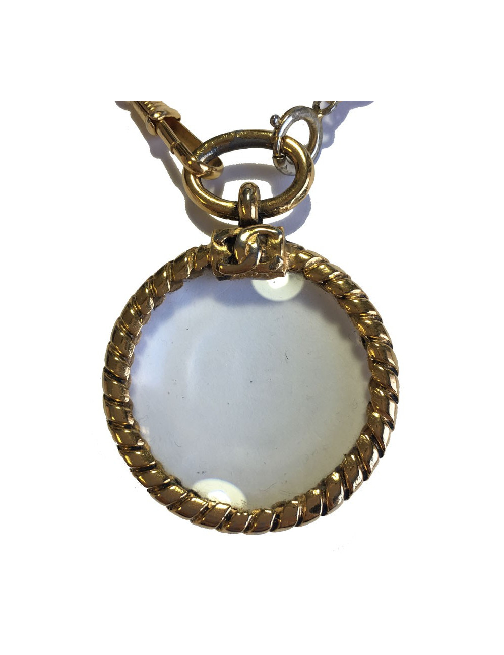 Sautoir CHANEL Vintage avec loupe en métal doré