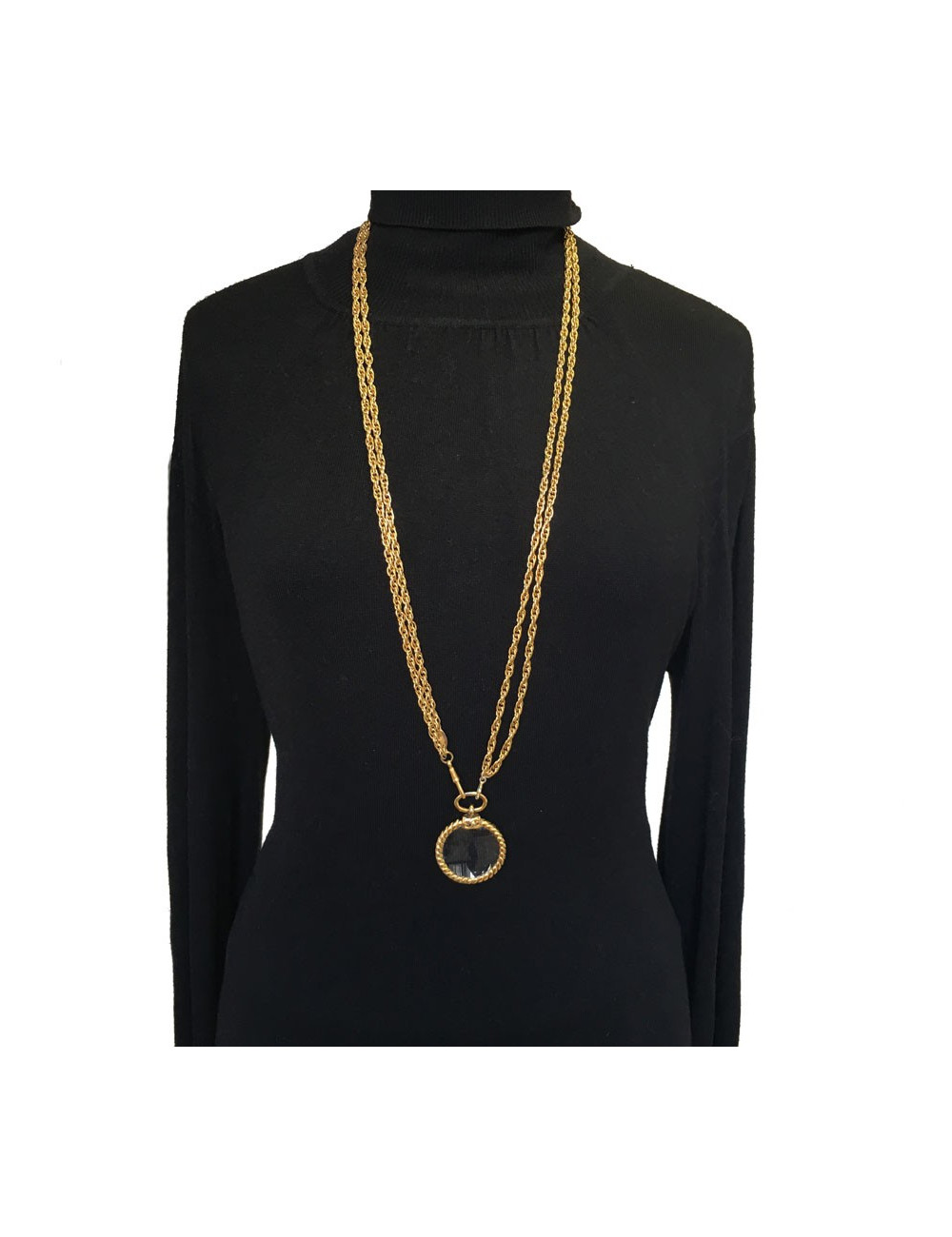 Sautoir CHANEL Vintage avec loupe en métal doré