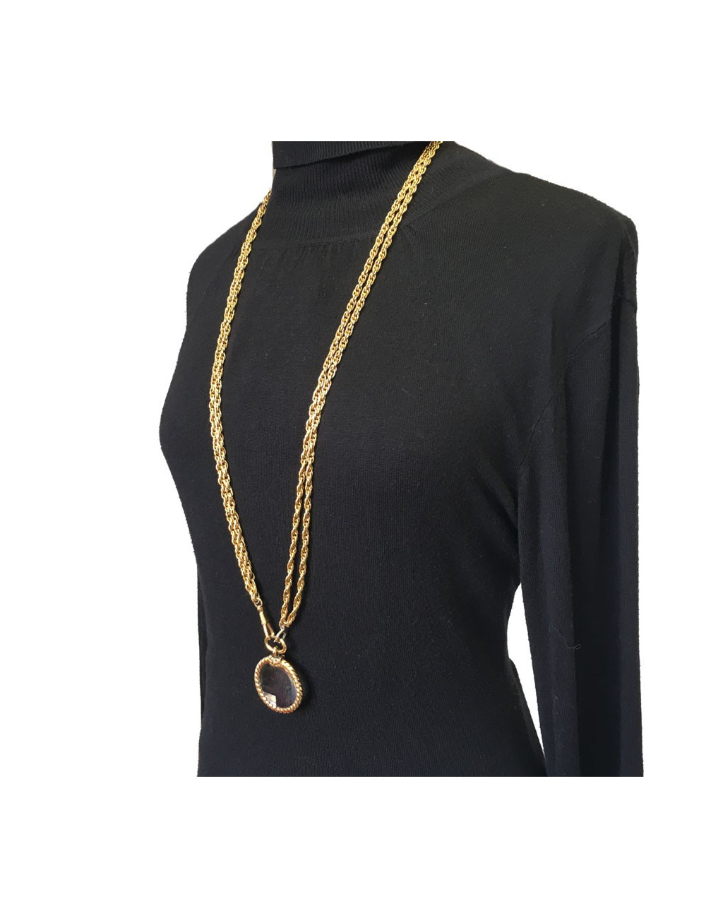 Sautoir CHANEL Vintage avec loupe en métal doré