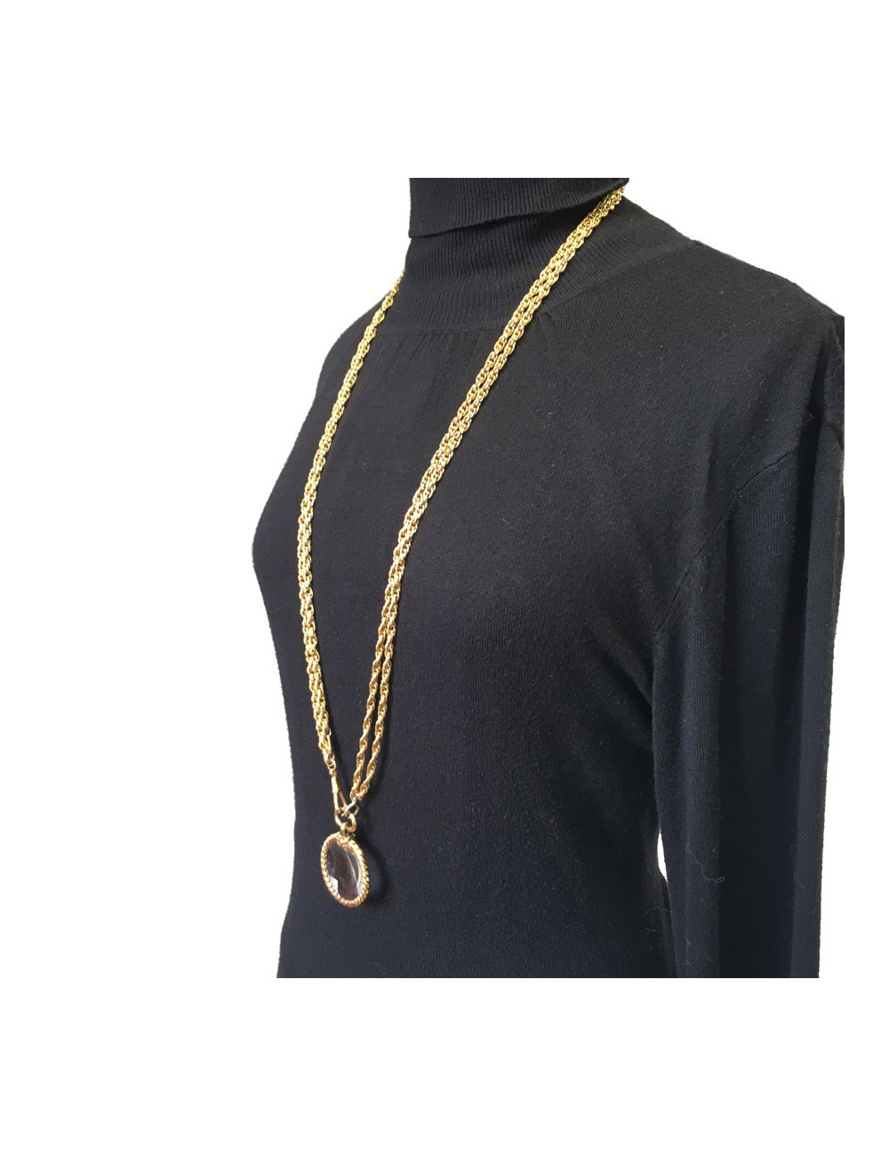 Sautoir CHANEL Vintage avec loupe en métal doré