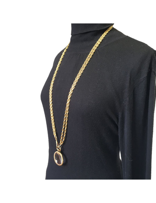 Sautoir CHANEL Vintage avec loupe en métal doré