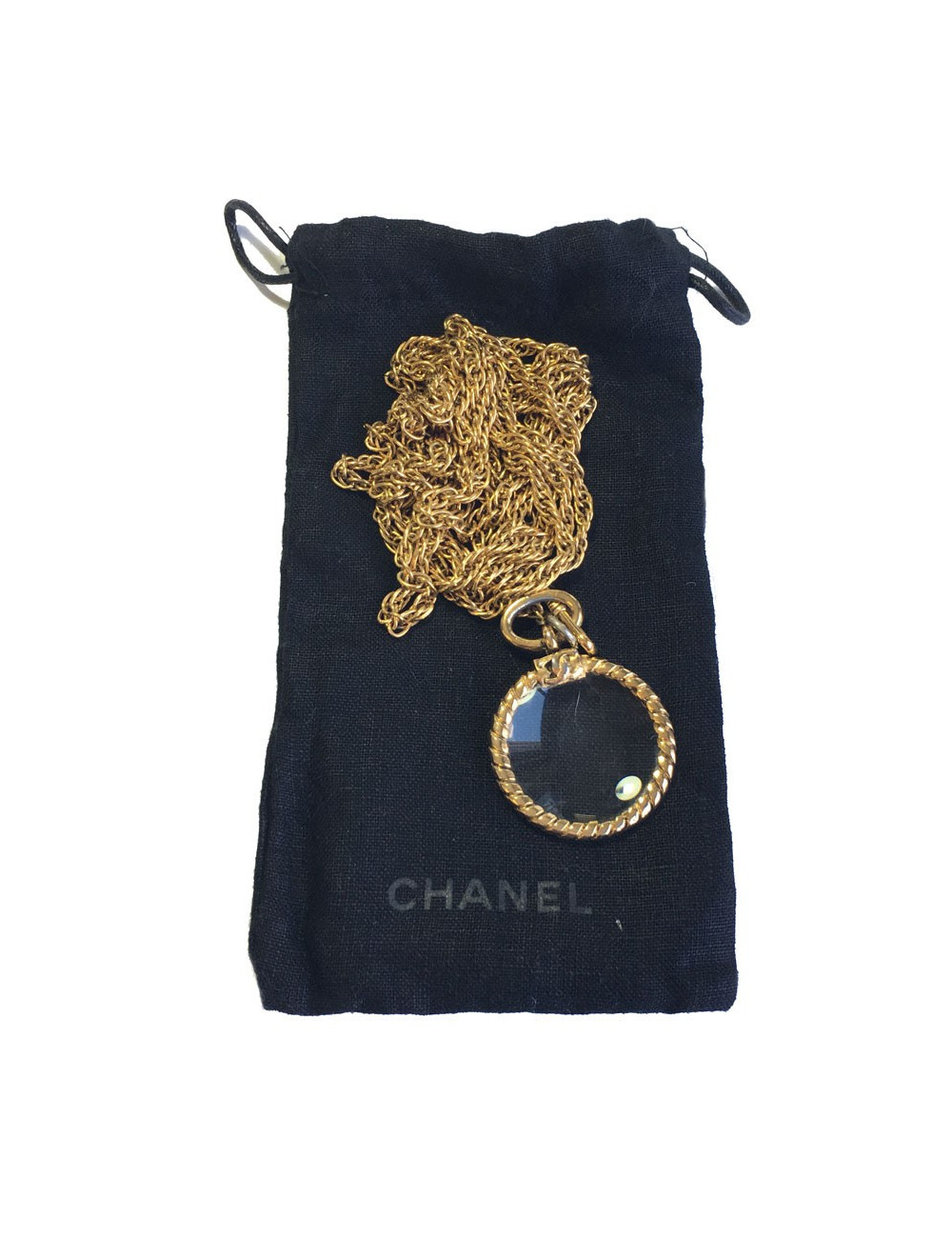 Sautoir CHANEL Vintage avec loupe en métal doré