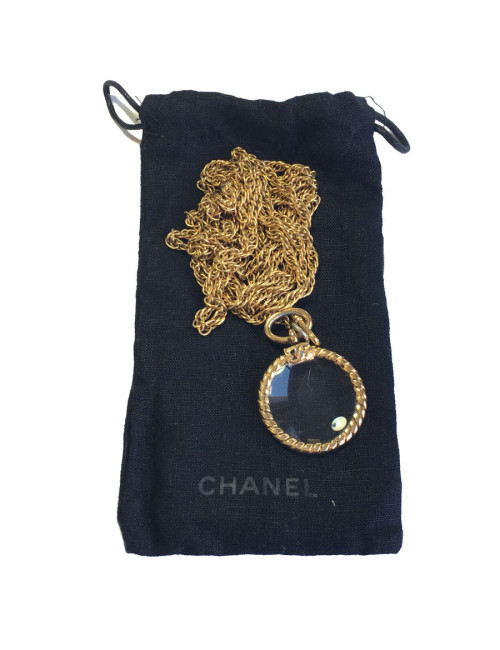 Sautoir CHANEL Vintage avec loupe en métal doré